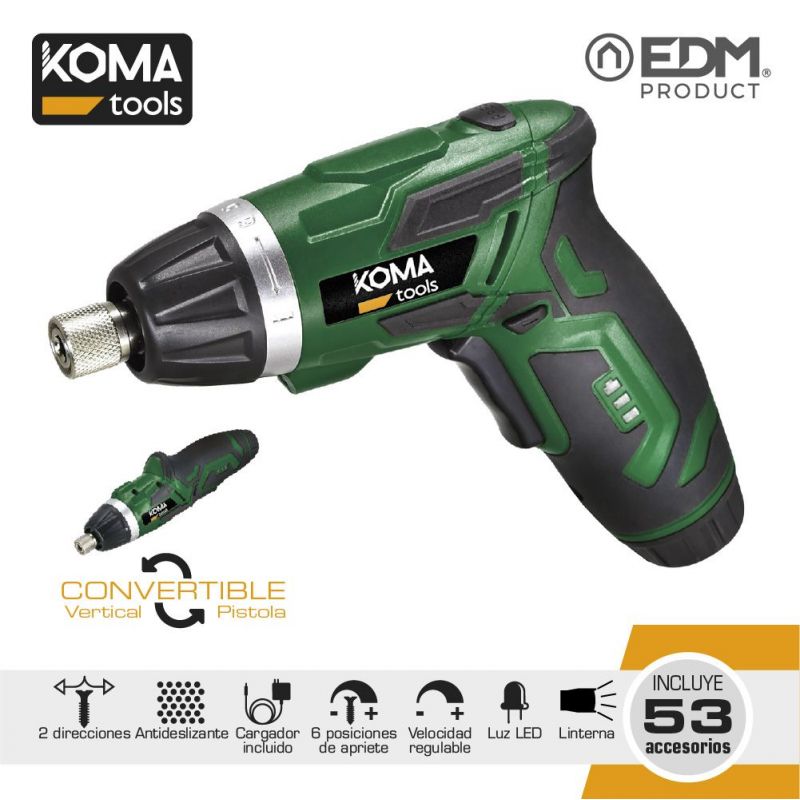 ATORNILLADOR DE 3,6V CON 53 ACCESORIOS MARCA KOMA TOOLS
